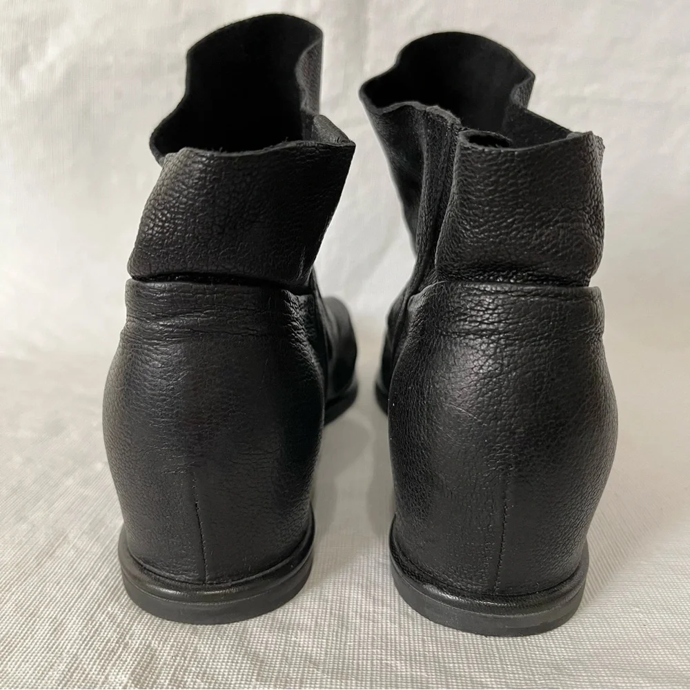 Stewart Weitzman Sprite Slouchy Black Leather Wedge Ankle Booties
